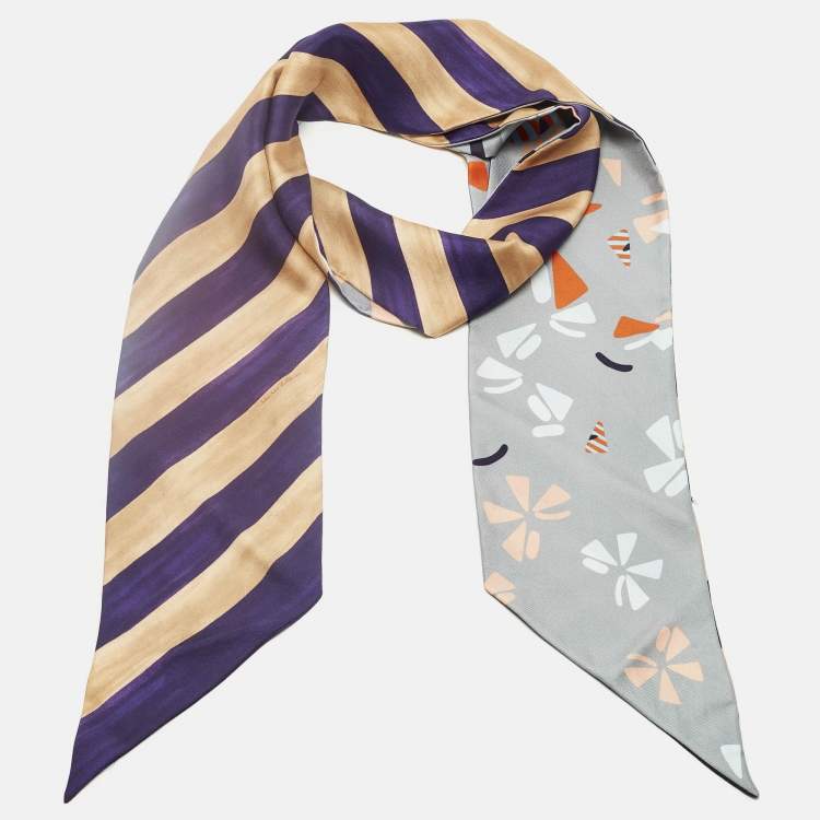 Pre Owned Fendi Grey Monster Eyes Silk Wrappy Scarf 