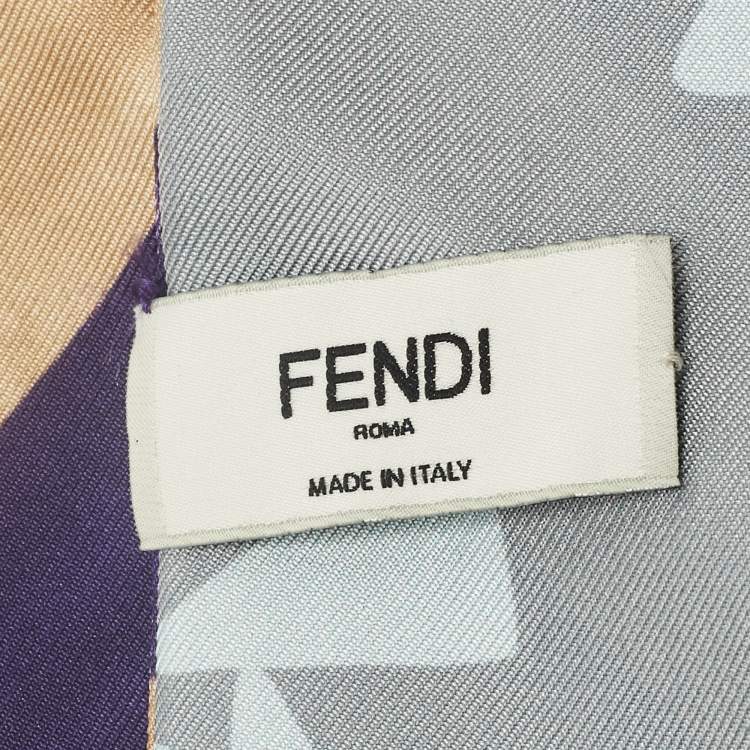 Pre Owned Fendi Grey Monster Eyes Silk Wrappy Scarf 
