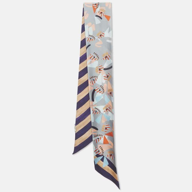 Pre Owned Fendi Grey Monster Eyes Silk Wrappy Scarf 