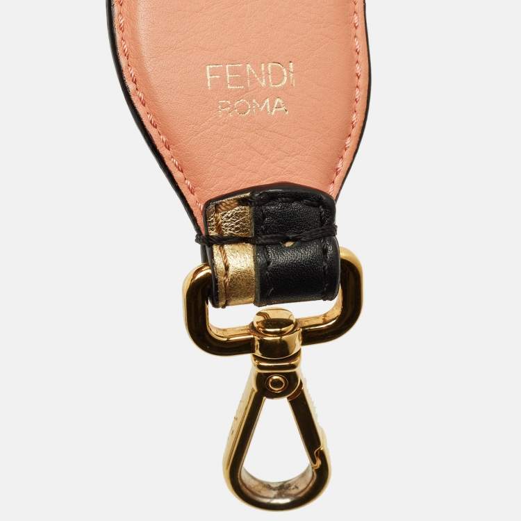 Pre Owned Fendi Wave Stripe Bag Shoulder Strap Gold/Black Leather