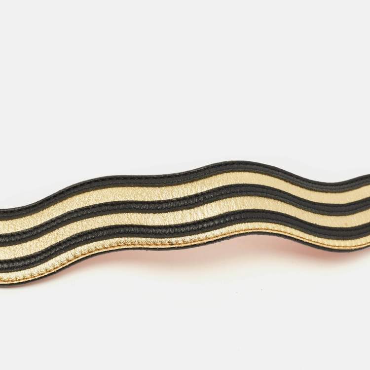 Pre Owned Fendi Wave Stripe Bag Shoulder Strap Gold/Black Leather