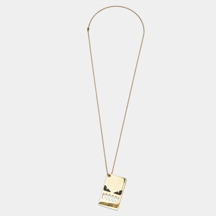 Pre Owned Fendi  Monster Enamel Gold Tone Tag Necklace