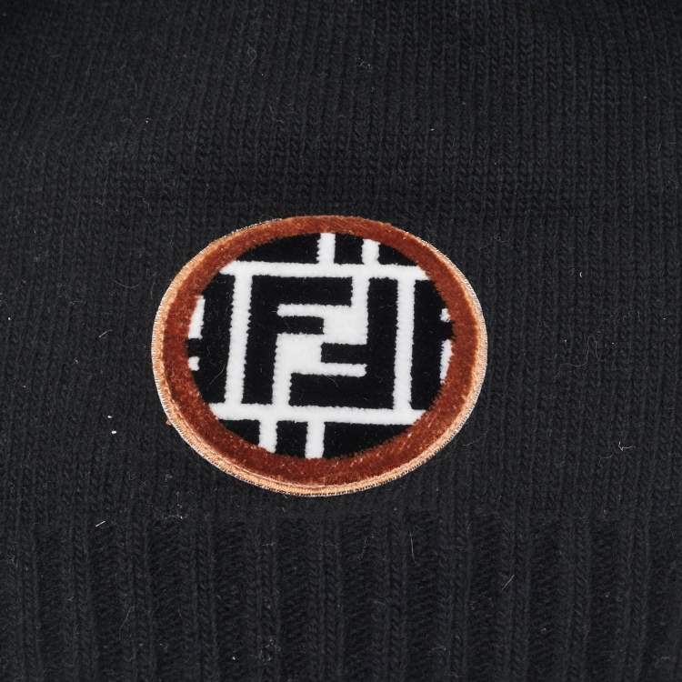 Pre Owned Fendi Black Zucca Applique Beanie One Size