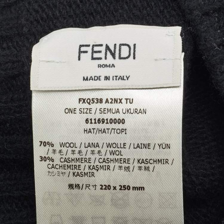 Pre Owned Fendi Black Zucca Applique Beanie One Size