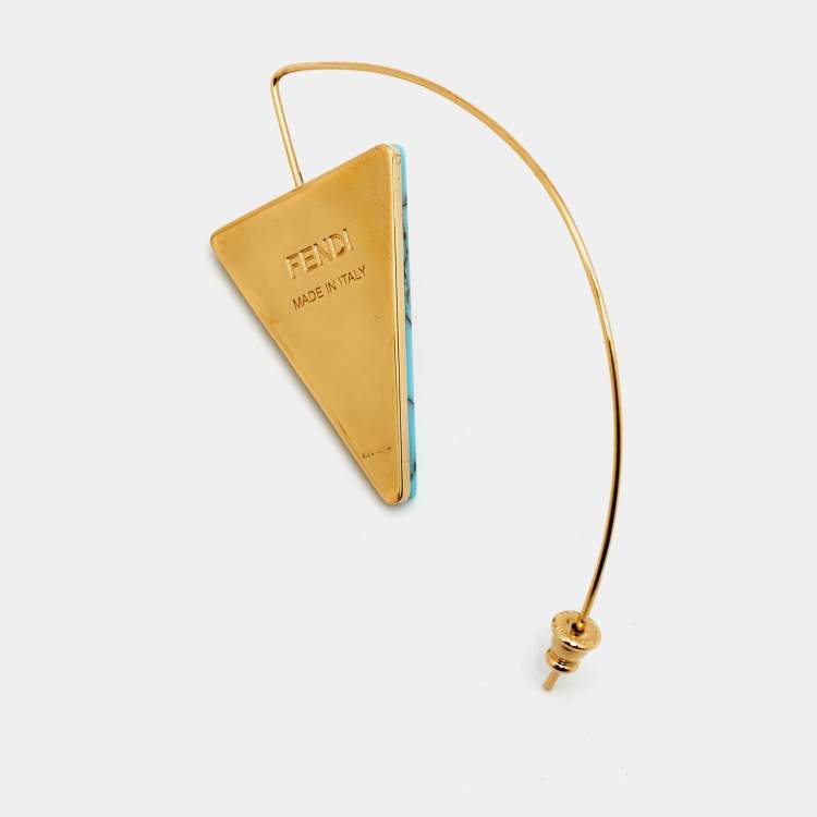 Pre Owned Fendi Red/Blue Resin Rainbow Pyramid Gold Tone Earring 