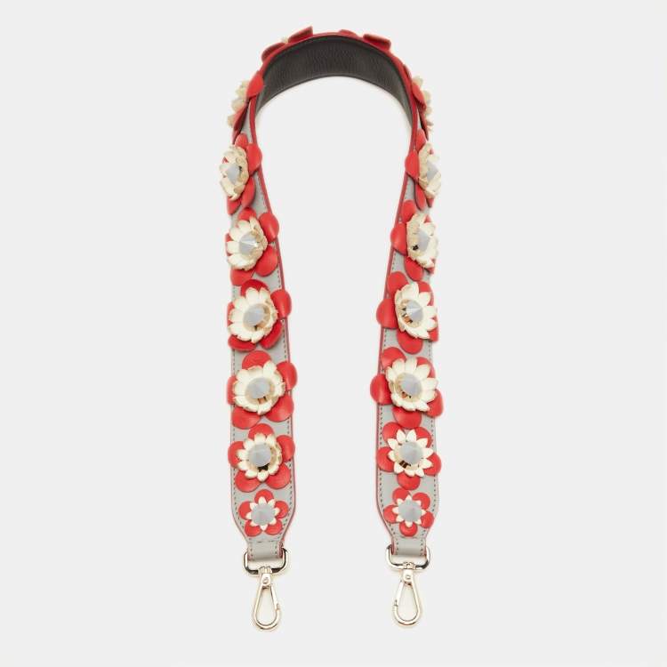 Pre Owned Fendi Multicolor Floral Applique Leather Shoulder Bag Strap