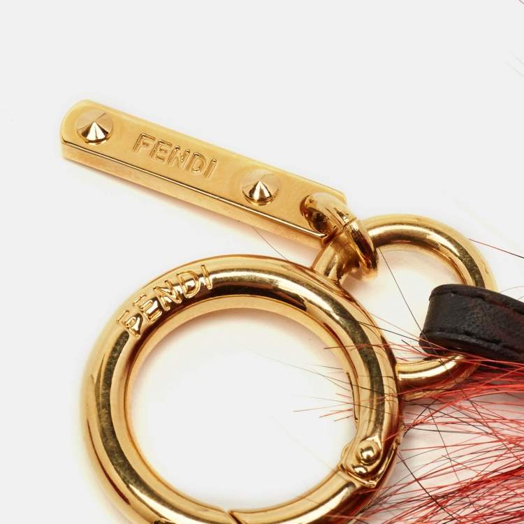 Pre Owned Fendi Crystal Eye Cube Monster Red Fox Fur and Leather Bag Charm