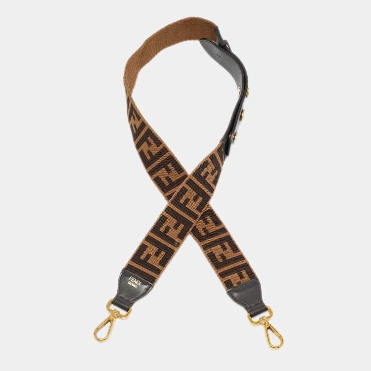 Pre Owned Fendi Bag Shoulder Strap Brown Zucca Canvas and Leather