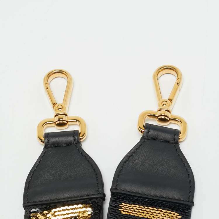 Pre Owned Fendi Zucca Bag Shoulder Strap Black/Gold Leather and Sequins