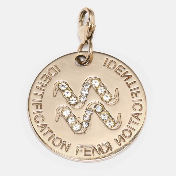 Pre Owned Fendi Gold Tone Hardware Crystal Identification Pendant