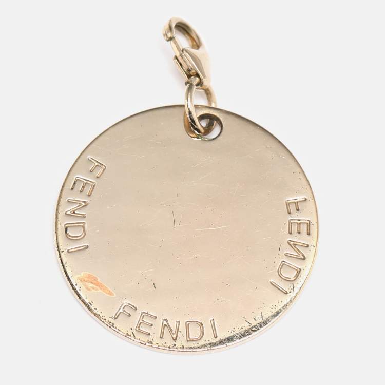 Pre Owned Fendi Gold Tone Hardware Crystal Identification Pendant