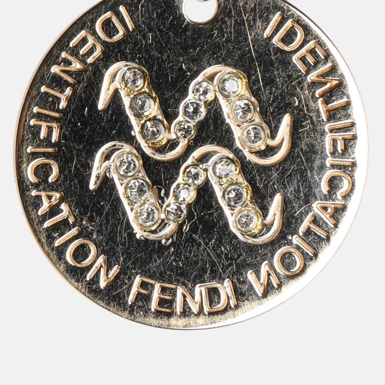 Pre Owned Fendi Gold Tone Hardware Crystal Identification Pendant