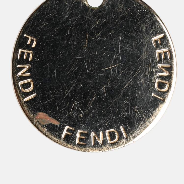 Pre Owned Fendi Gold Tone Hardware Crystal Identification Pendant