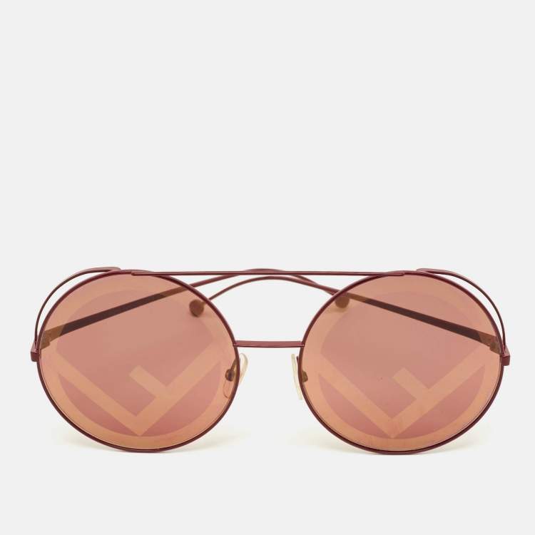 Pre Owned Fendi Red FF 0285/S Round Sunglasses