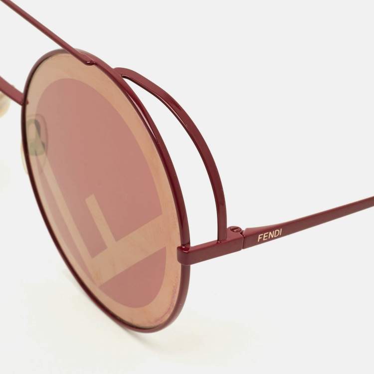 Pre Owned Fendi Red FF 0285/S Round Sunglasses