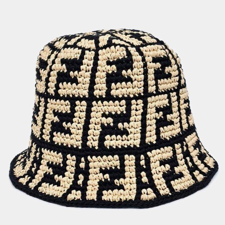 Pre Owned Fendi Beige Black Cotton bucket hat