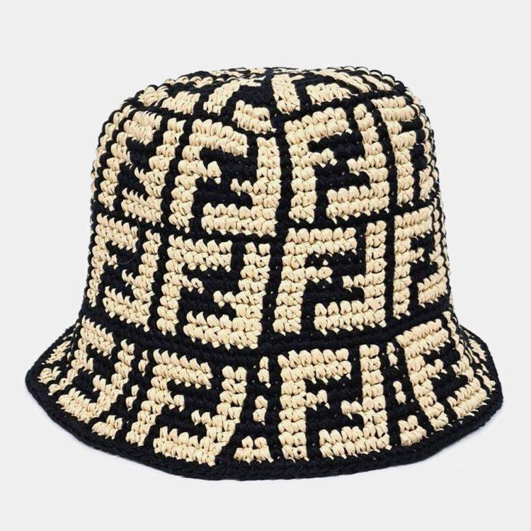 Pre Owned Fendi Beige Black Cotton bucket hat