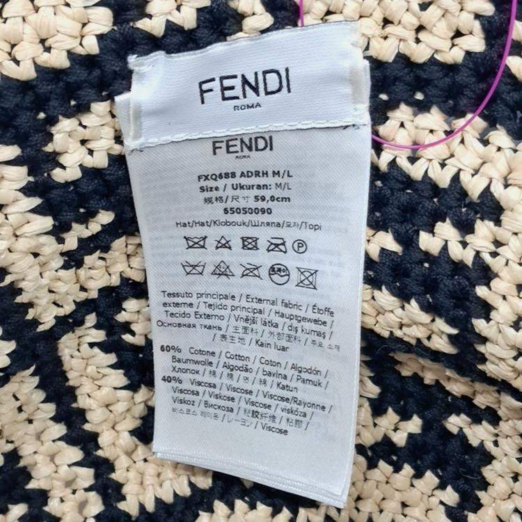 Pre Owned Fendi Beige Black Cotton bucket hat