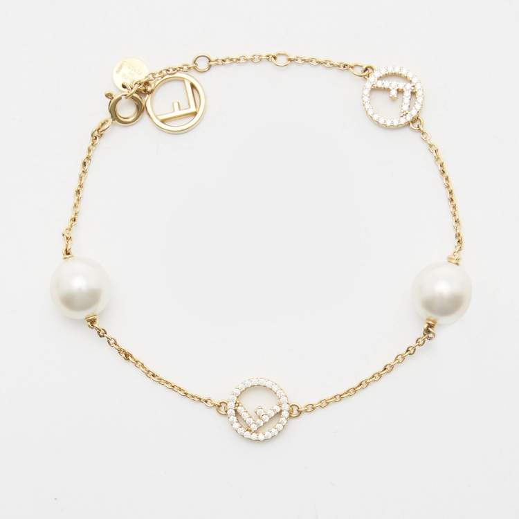 مملوكة مسبقًا Fendi  F Is Fendi Crystals Faux Pearls Gold Tone Bracelet