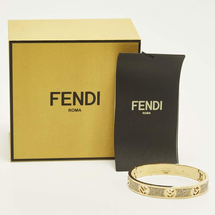 Pre Owned Fendi F is Fendi Crystals Gold Tone Bracelet M