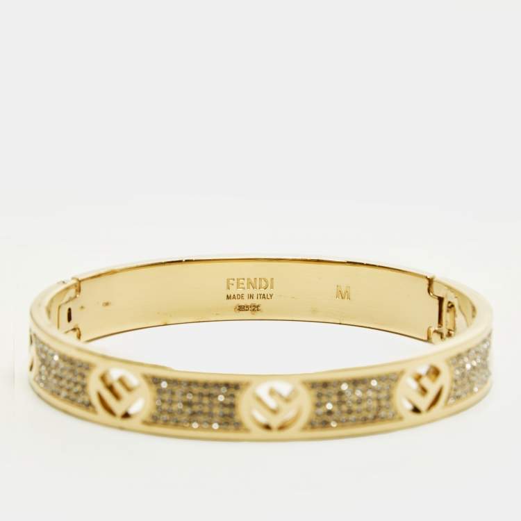Pre Owned Fendi F is Fendi Crystals Gold Tone Bracelet M