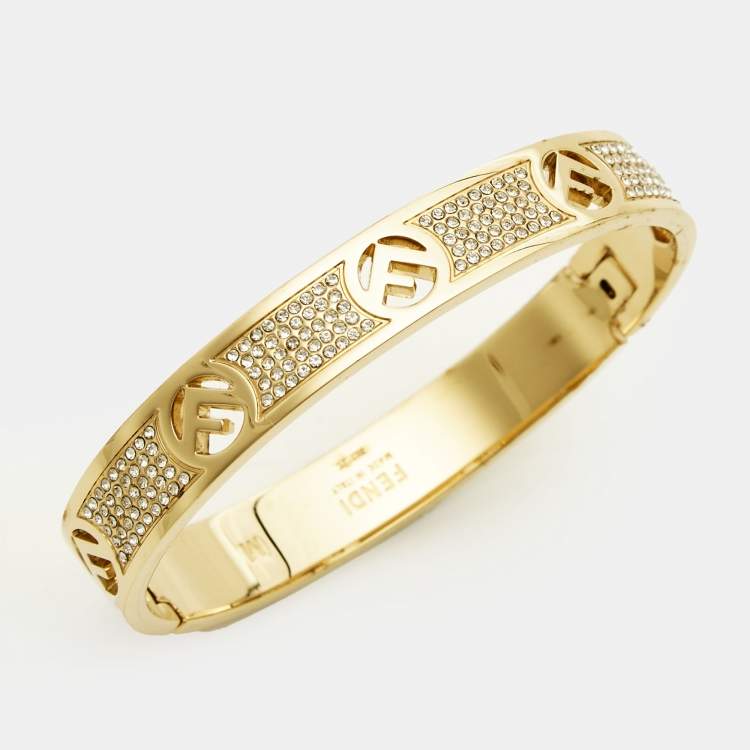 Pre Owned Fendi F is Fendi Crystals Gold Tone Bracelet M