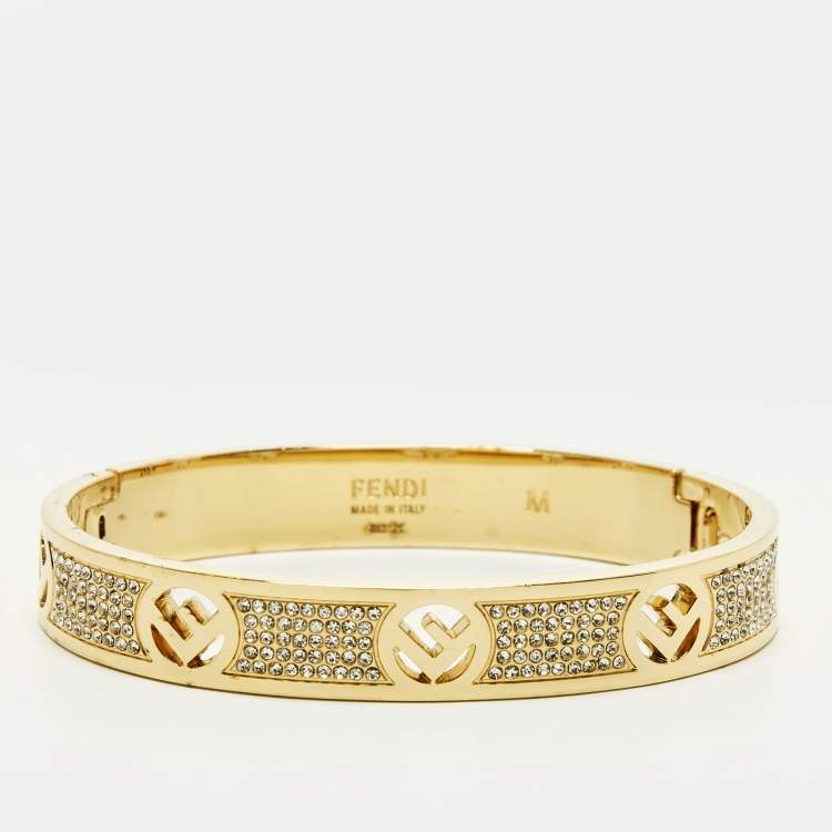 Pre Owned Fendi F is Fendi Crystals Gold Tone Bracelet M