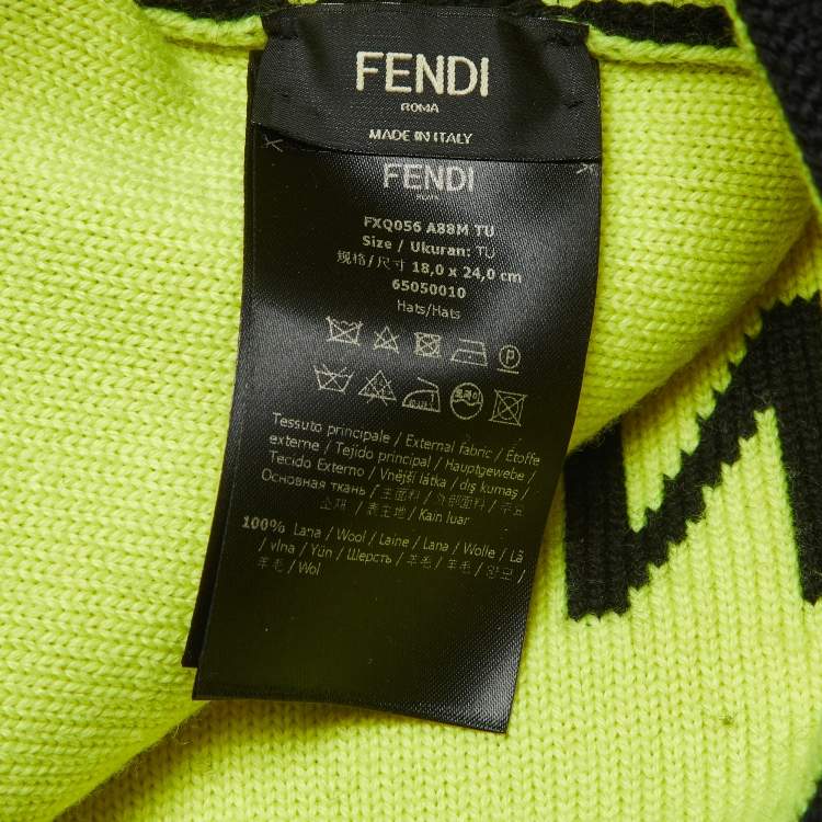 Pre Owned Fendi Black Logo Intarsia Wool Pom Pom Beanie 