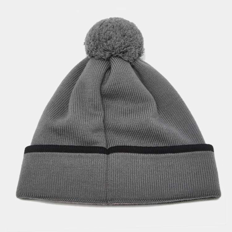 Pre Owned Fendi Black Logo Intarsia Wool Pom Pom Beanie 