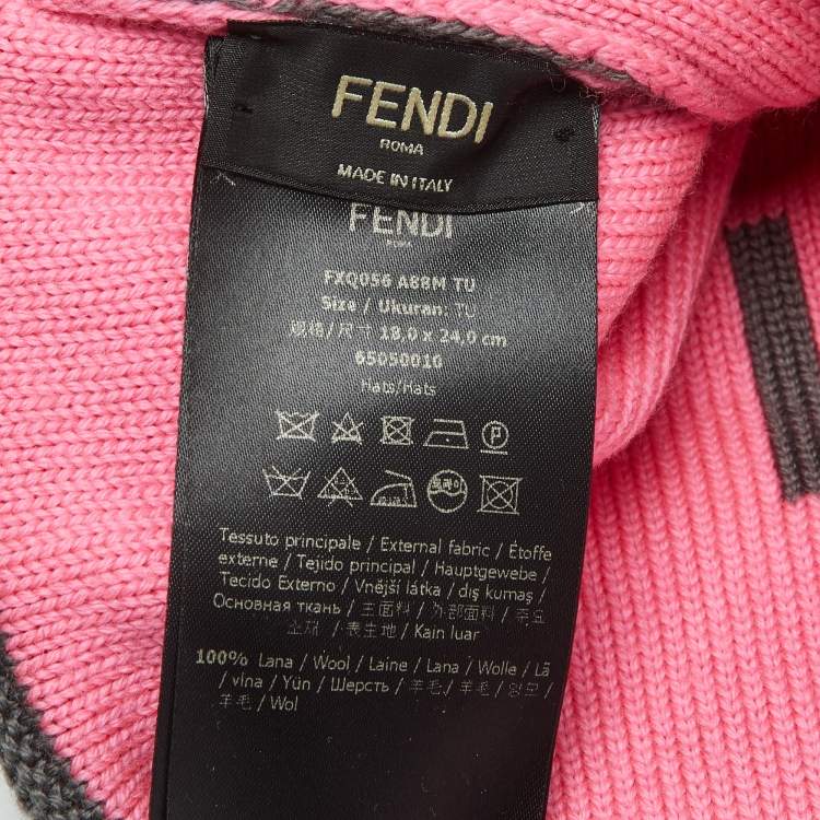 Pre Owned Fendi Black Logo Intarsia Wool Pom Pom Beanie 