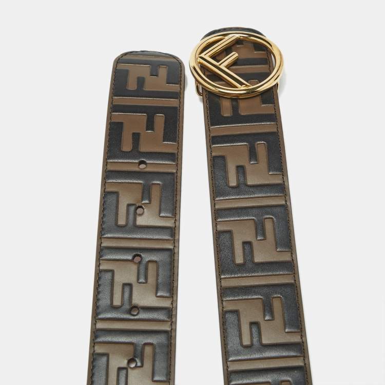 Pre Owned Fendi F is Fendi 90CM Waist Belt Brown Zucca Embossed Leather
