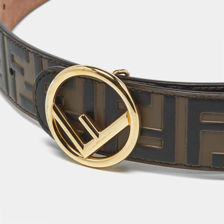 Pre Owned Fendi F is Fendi 90CM Waist Belt Brown Zucca Embossed Leather
