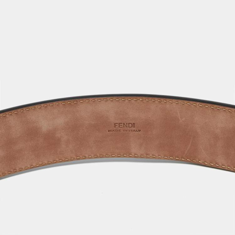 Pre Owned Fendi F is Fendi 90CM Waist Belt Brown Zucca Embossed Leather