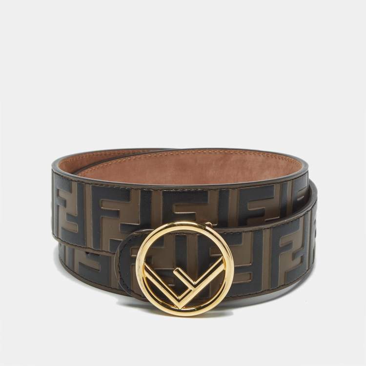 Pre Owned Fendi F is Fendi 90CM Waist Belt Brown Zucca Embossed Leather