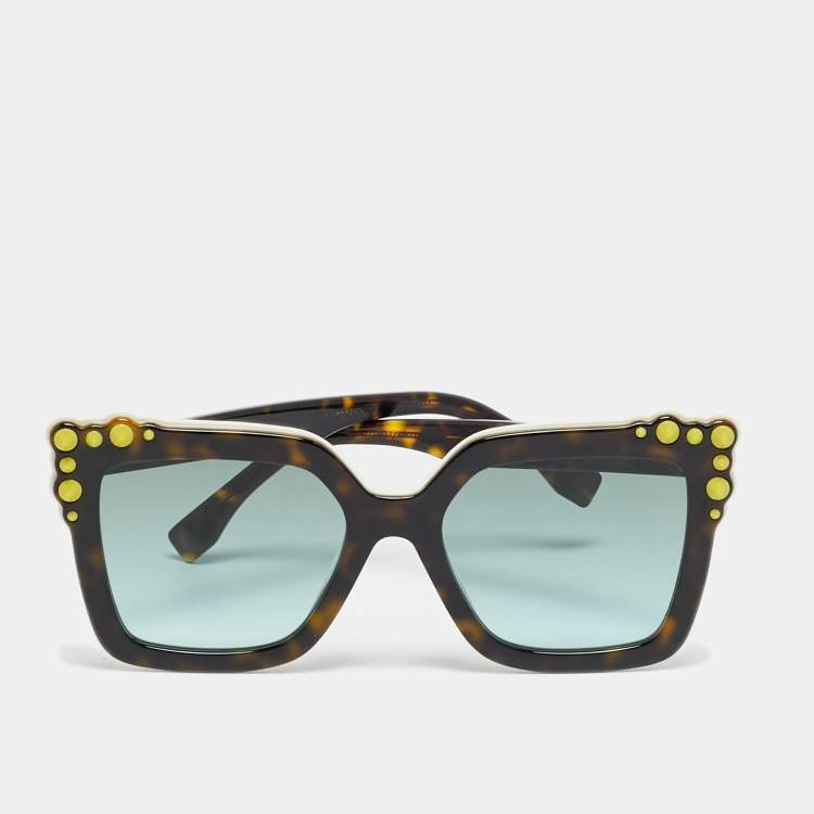 Pre Owned Fendi Tortoise Brown/Grey Gradient FF0260/S Studded Square Sunglasses