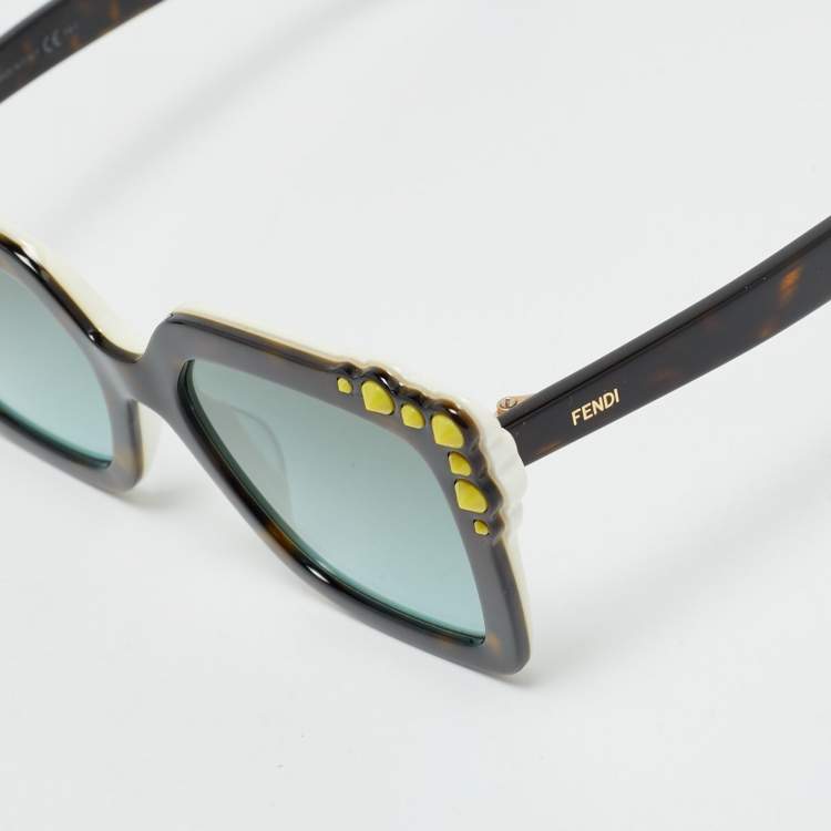Pre Owned Fendi Tortoise Brown/Grey Gradient FF0260/S Studded Square Sunglasses