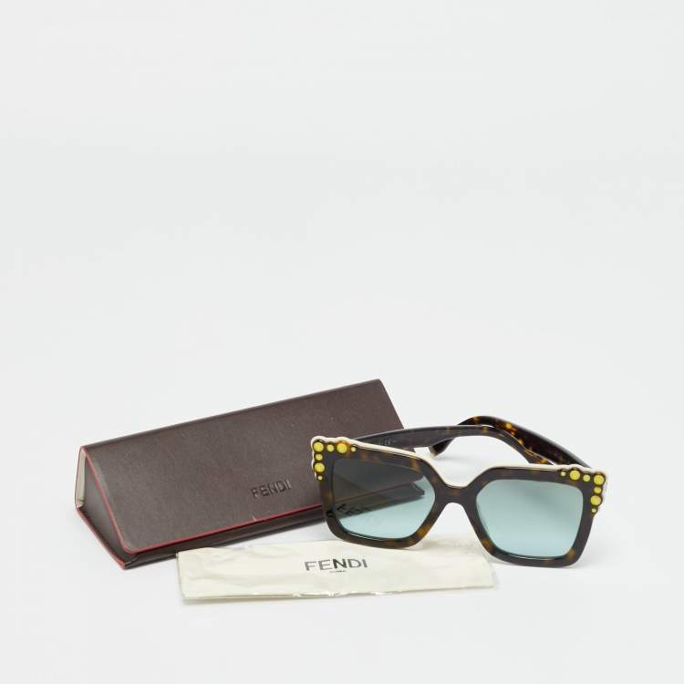 Pre Owned Fendi Tortoise Brown/Grey Gradient FF0260/S Studded Square Sunglasses