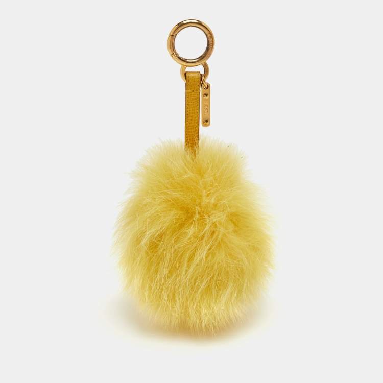 Pre Owned Fendi Pom Pom Yellow Fox Fur Bag Charm