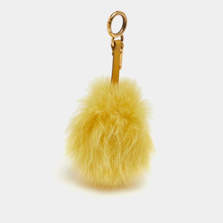 Pre Owned Fendi Pom Pom Yellow Fox Fur Bag Charm