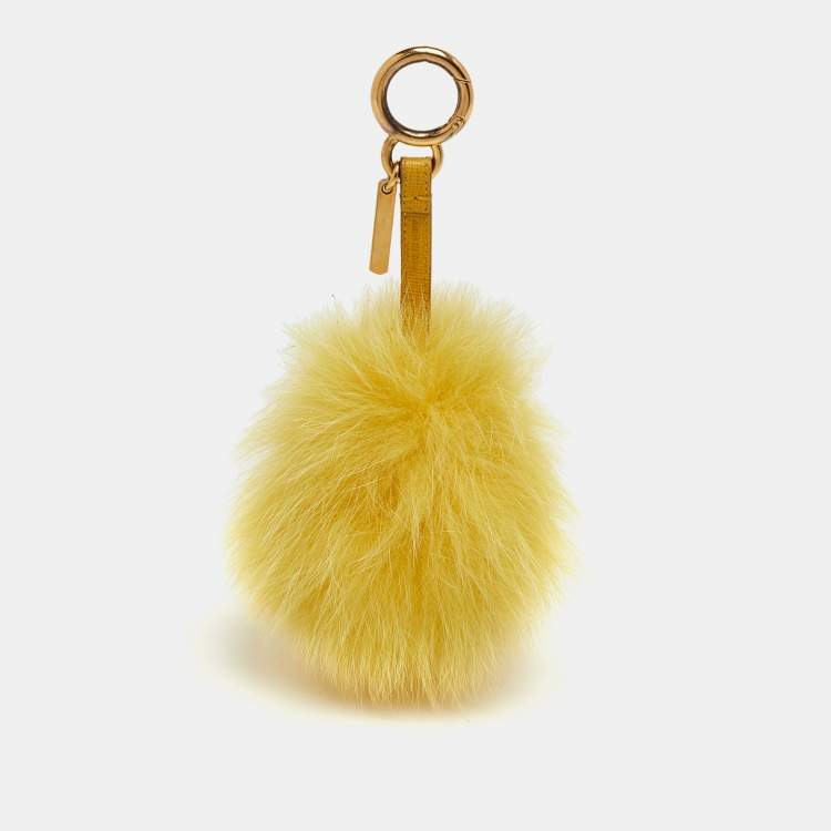 Pre Owned Fendi Pom Pom Yellow Fox Fur Bag Charm