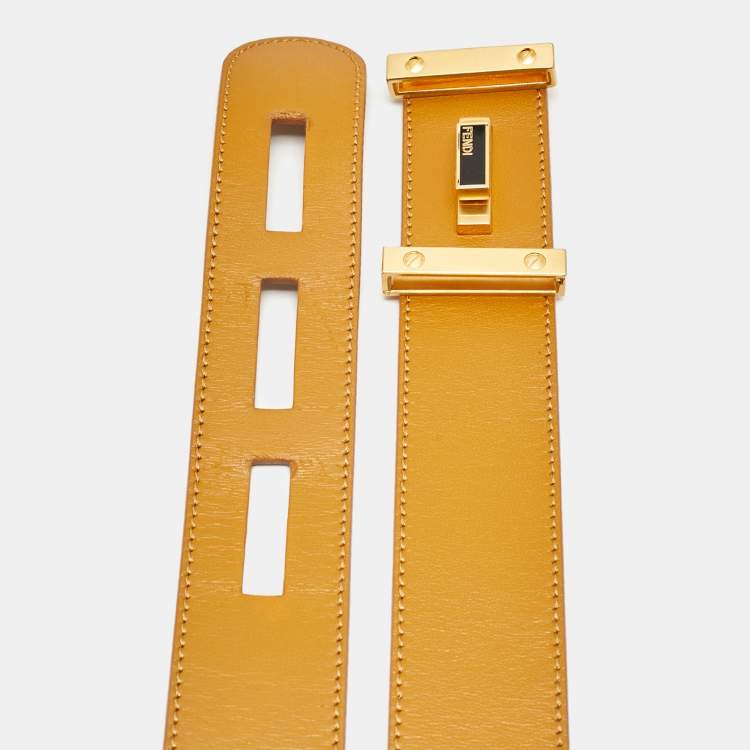 Pre Owned Fendi Peekaboo 85 CM Waist Belt Mustard Leather