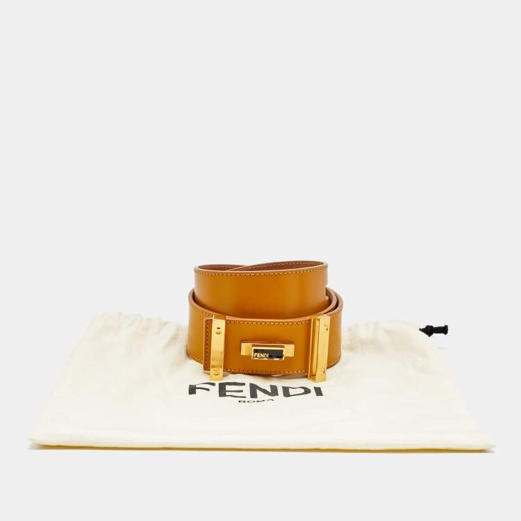 Pre Owned Fendi Peekaboo 85 CM Waist Belt Mustard Leather