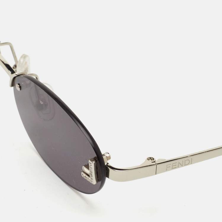 Pre Owned Fendi  Rimless Black Silver Tone Oval Sunglasses