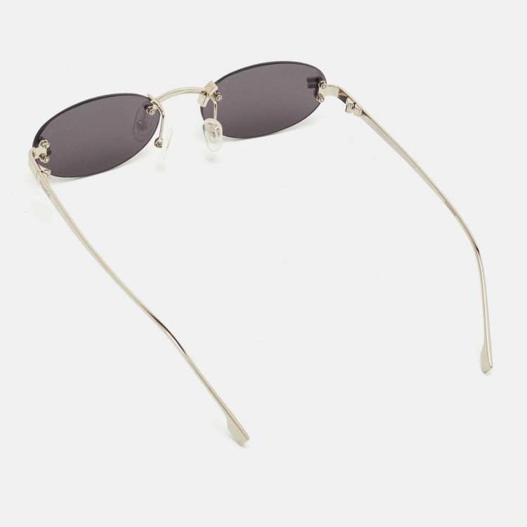 Pre Owned Fendi  Rimless Black Silver Tone Oval Sunglasses