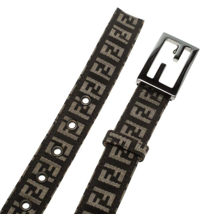 Pre Owned Fendi Brown Zucchino Canvas FF Buckle Belt 105cm