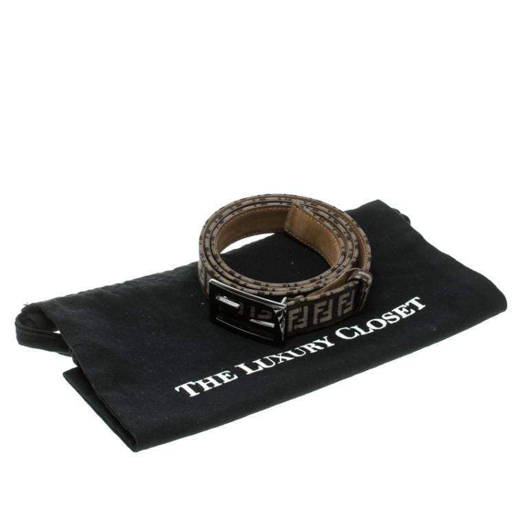 Pre Owned Fendi Brown Zucchino Canvas FF Buckle Belt 105cm