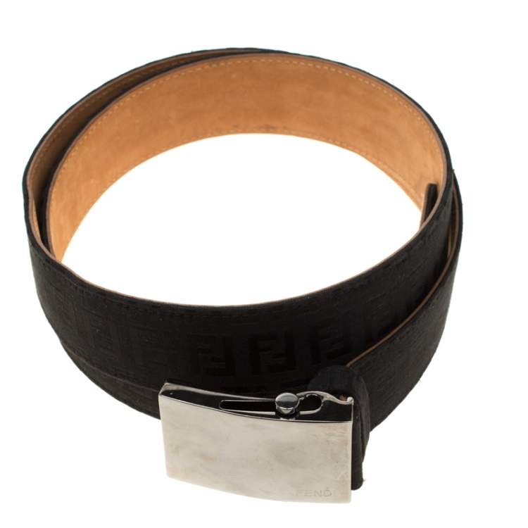 Pre Owned Fendi Black Zucchino Canvas Belt Size 95cm