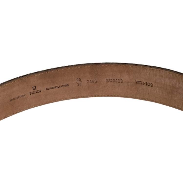 Pre Owned Fendi Brown Zucca Canvas FF Buckle Belt 90CM