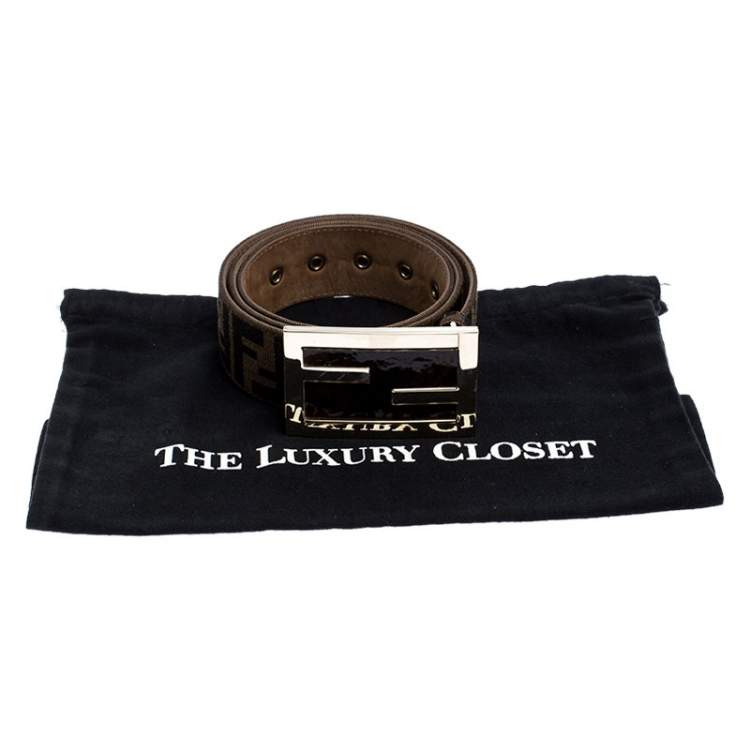 Pre Owned Fendi Brown Zucca Canvas FF Buckle Belt 90CM