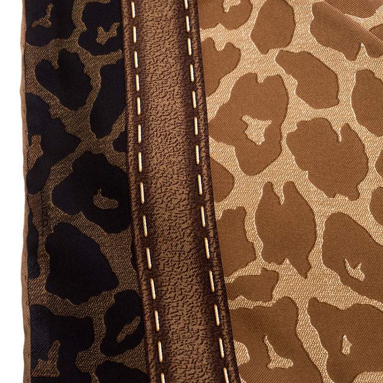 Pre Owned Fendi Brown Leopard Print Silk Square Scarf 